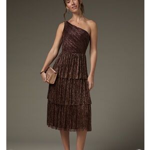 Francesca's Collections Brown One-Shoulder Tiered Dress